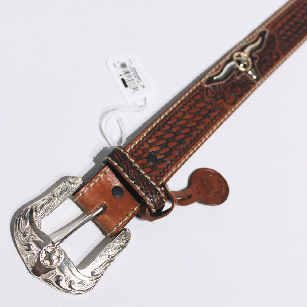 NWT Justin Texas Longhorn Brown Leather Western Belt Men Size 36 (44" x 1.5") - Picture 7 of 14